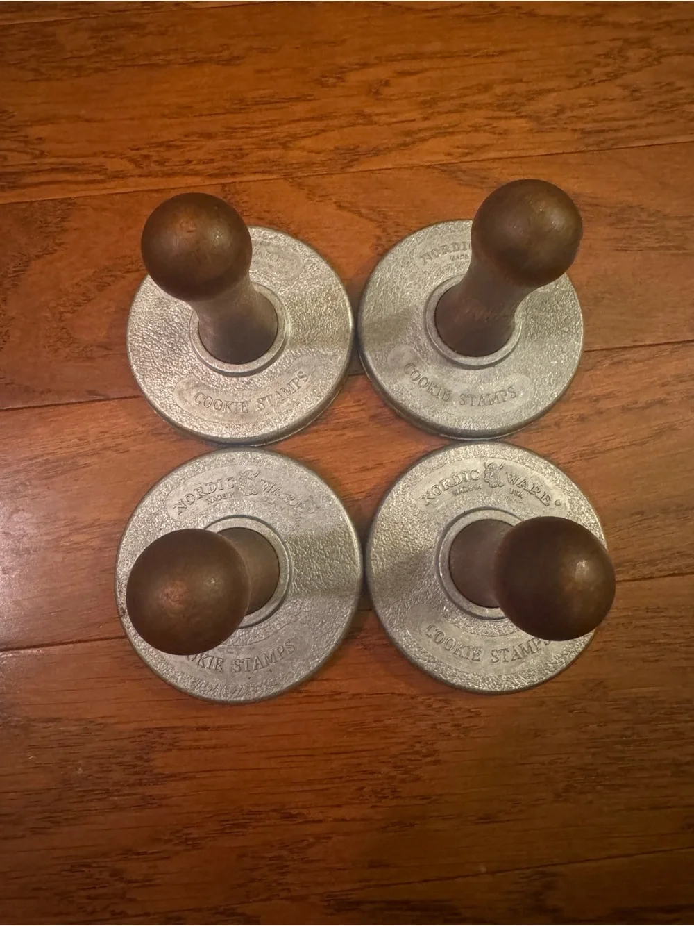 Nordic Ware Vintage Cast Aluminum Cookie Stamps | Wooden Handles Set of 4